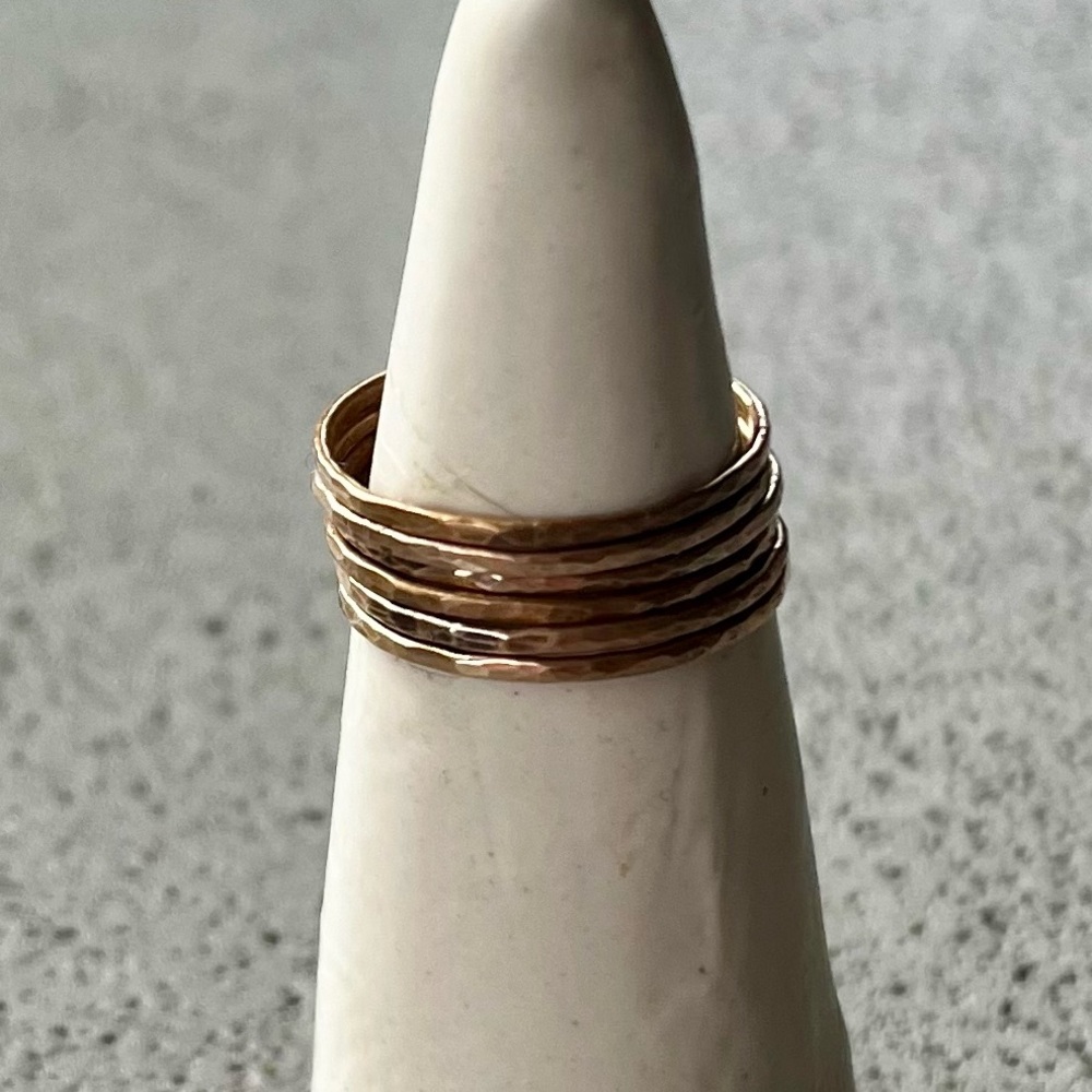 Set of 6 Artisan-Made Skinny Stacking Rings in Hammered Bronze size 7
